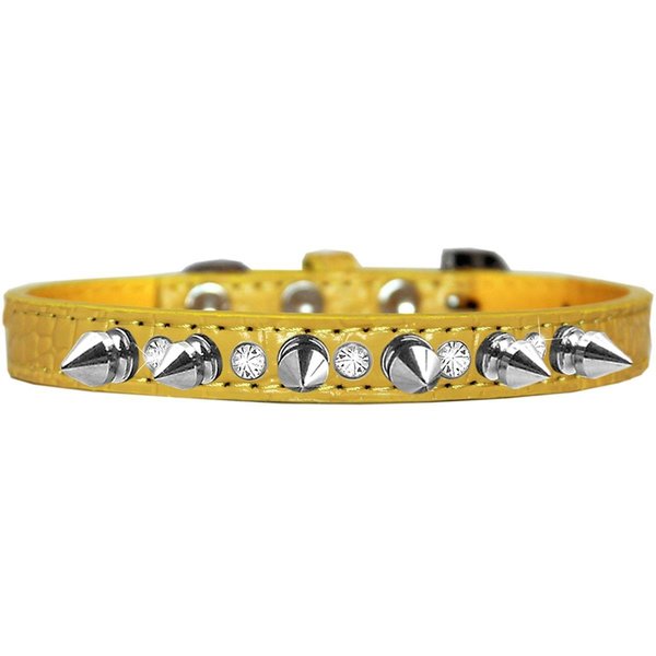 Mirage Pet Products Silver Spike & Clear Jewel Croc Dog CollarYellow Size 10 720-17 YWC10